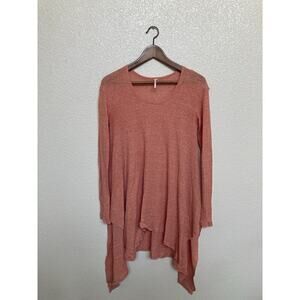 Free People Orange Asymmetrical Tunic Mini Dress sz S long sleeve casual boho